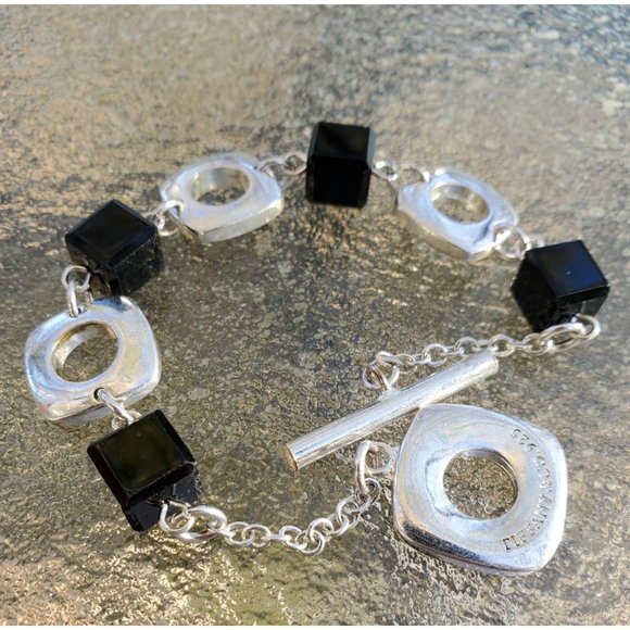 Tiffany Black Onyx Cushion Bracelet in Sterling Silver 925. 7.5 Inches Long - Picture 5 of 5